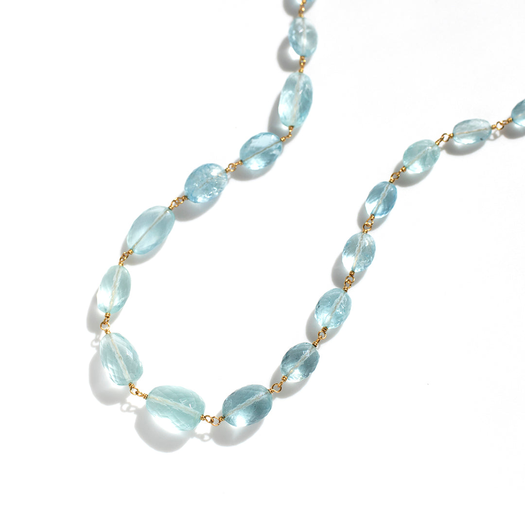 luxe ネックレス　アクアマリン＆パターンモチーフ