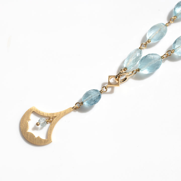 luxe ネックレス　アクアマリン＆パターンモチーフ