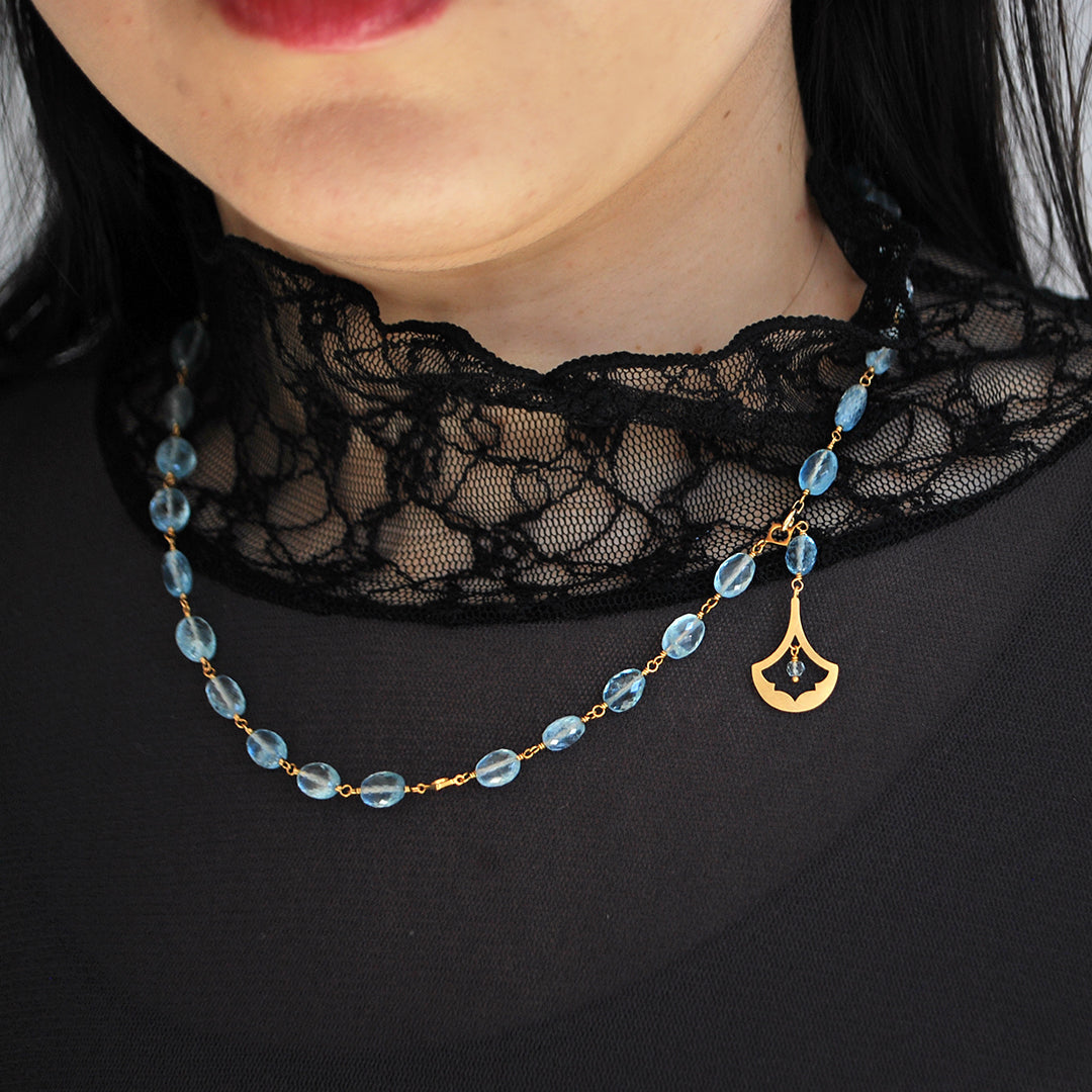 luxe ネックレス　アクアマリン＆パターンモチーフ