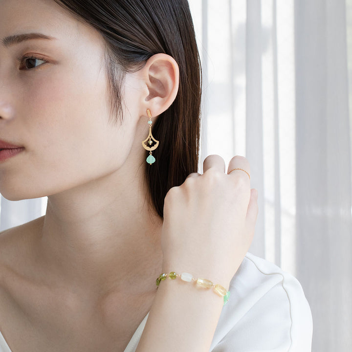 luxe パターンモチーフピアス　ペリドット&クリソプレーズ
